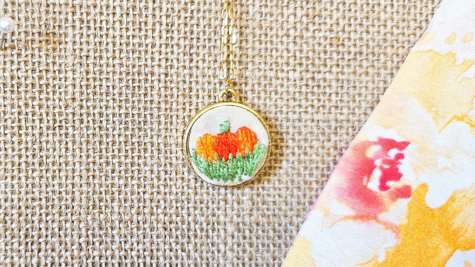 Embroidered Pumpkin Necklace - image 3 - student project