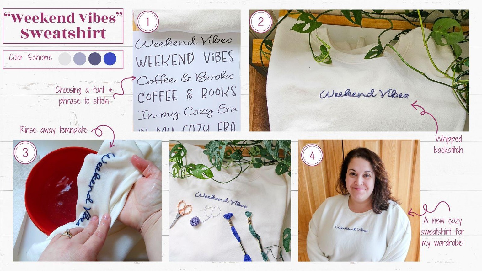 Embroidered Sweatshirt - Weekend Vibes Lettering - image 3 - student project