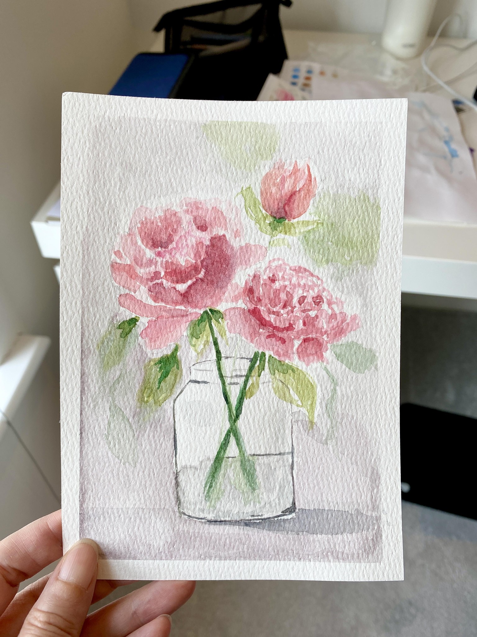 Peonies in a vase - Watercolor - image 1 - student project