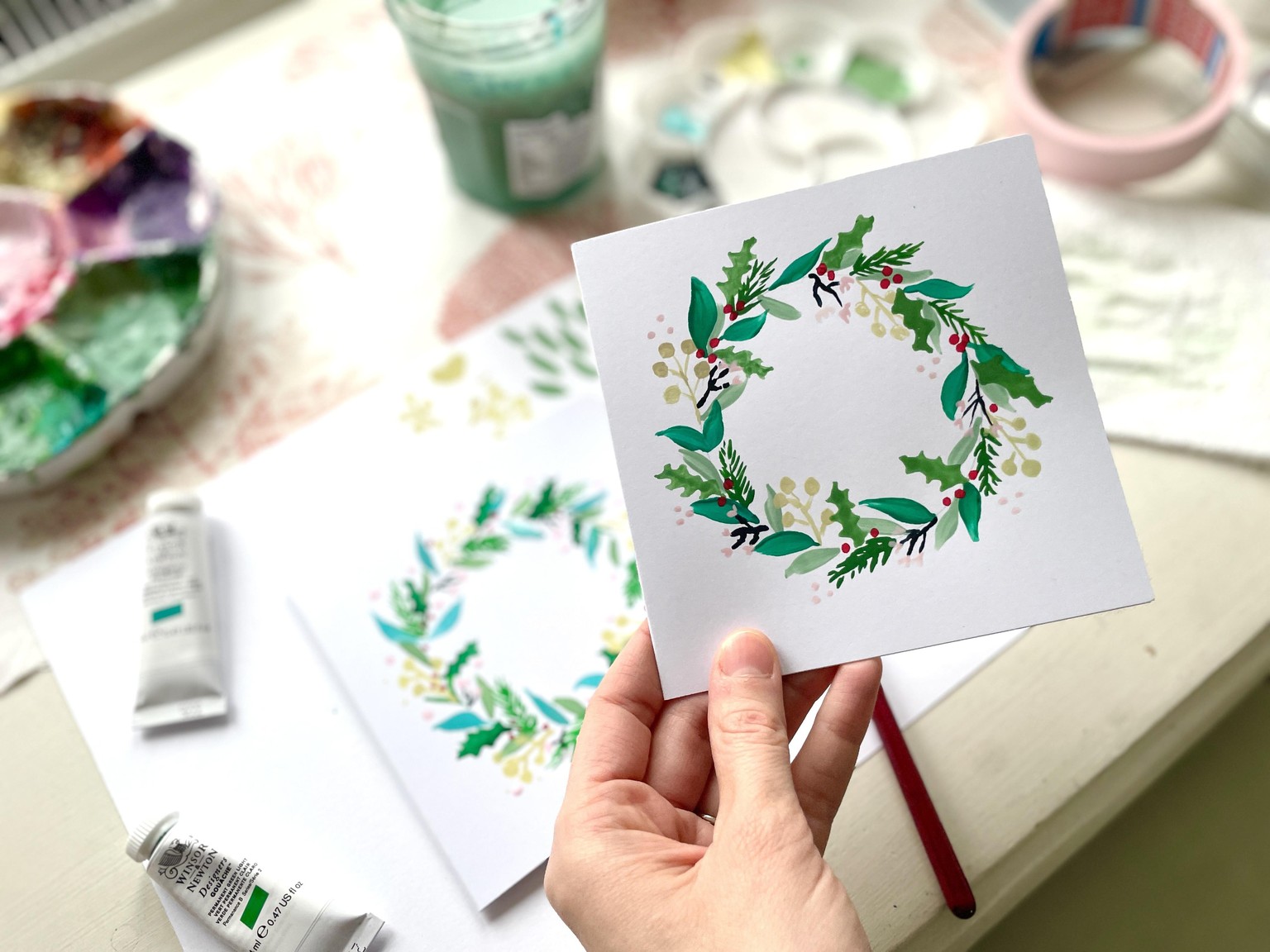 Gouache Christmas Wreath Card - image 1 - student project
