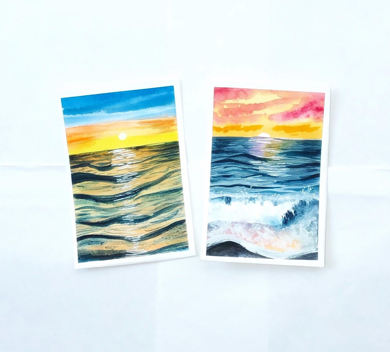 Watercolor sunset seascape - image 1 - student project