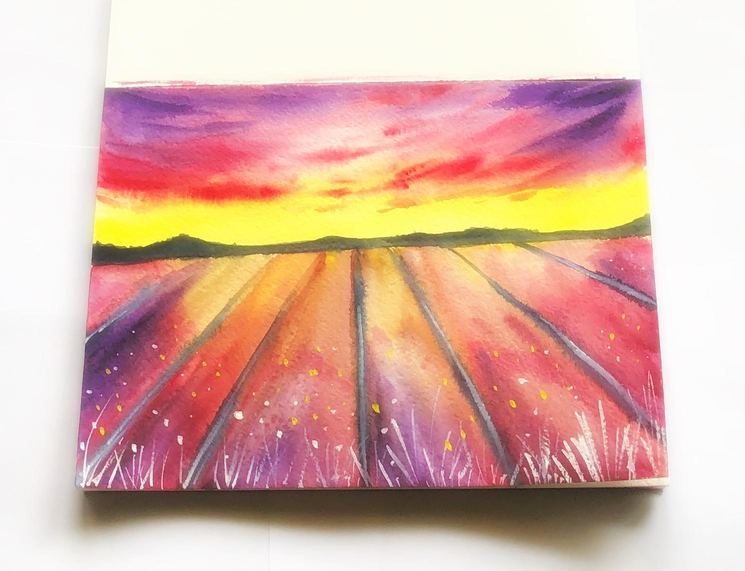 Sunset clouds in watercolor - image 1 - student project
