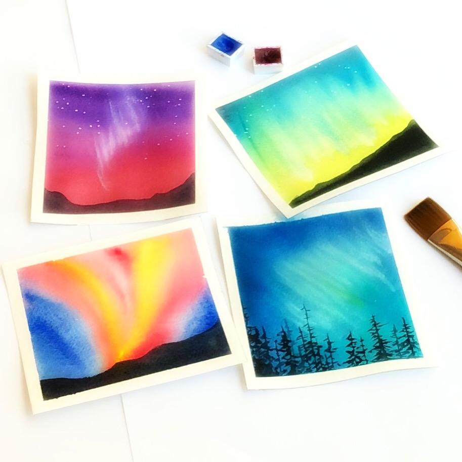 Northern lights in watercolor - image 1 - student project