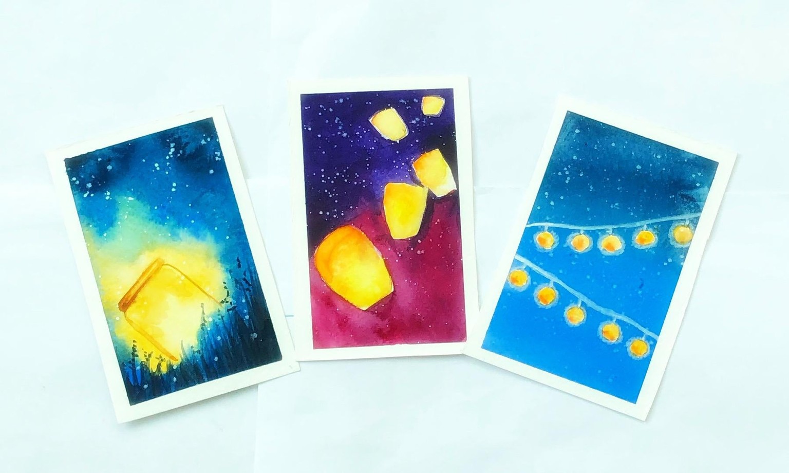 Watercolor night sky and glowing lights - image 1 - student project