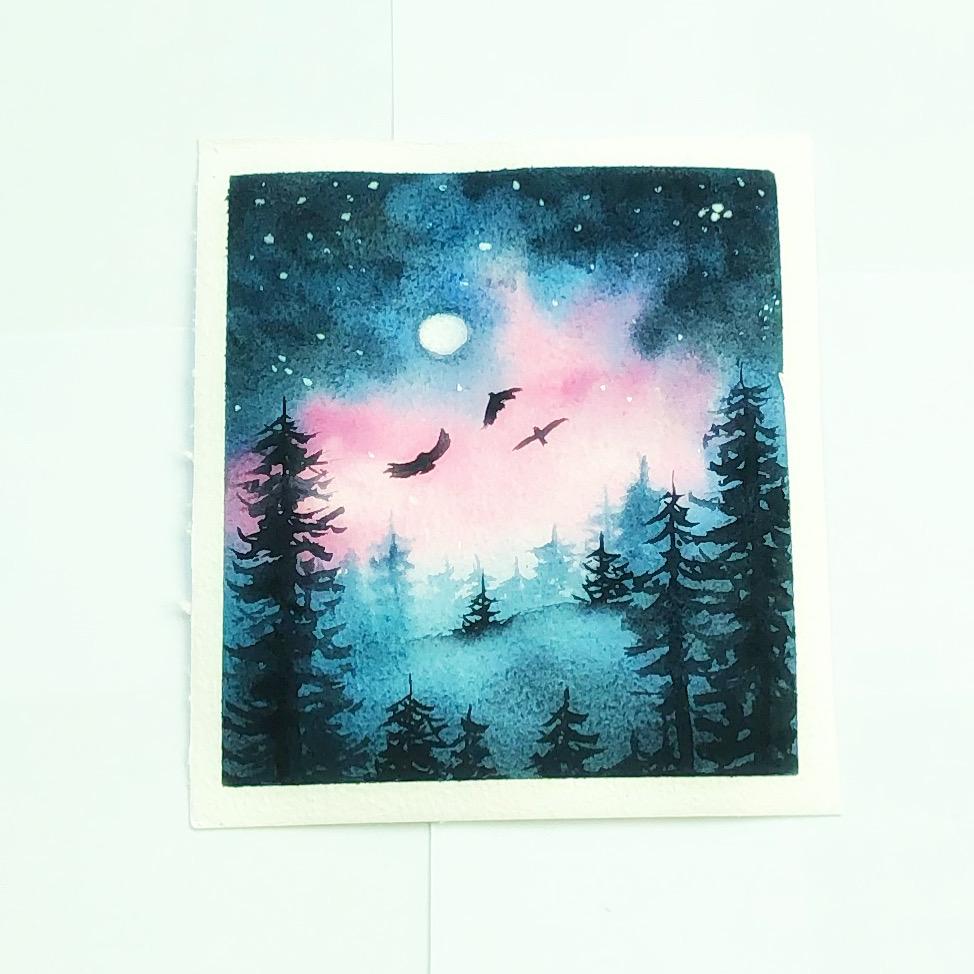 Candy sky landscape in watercolors - image 1 - student project