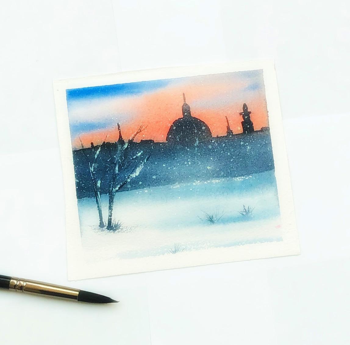 Winter night in watercolor - image 1 - student project