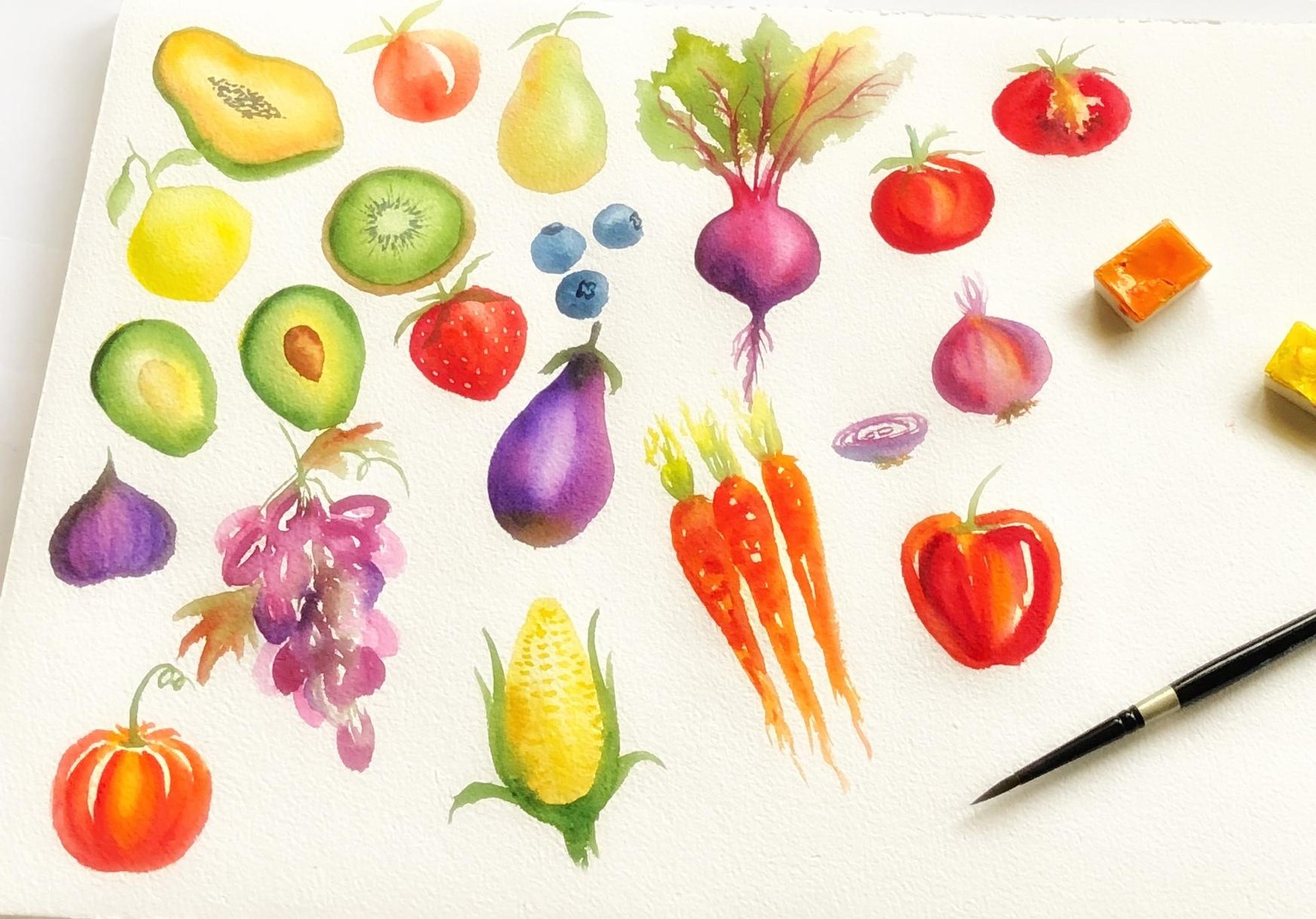 Loose watercolor Fruits and Vegetables - image 1 - student project