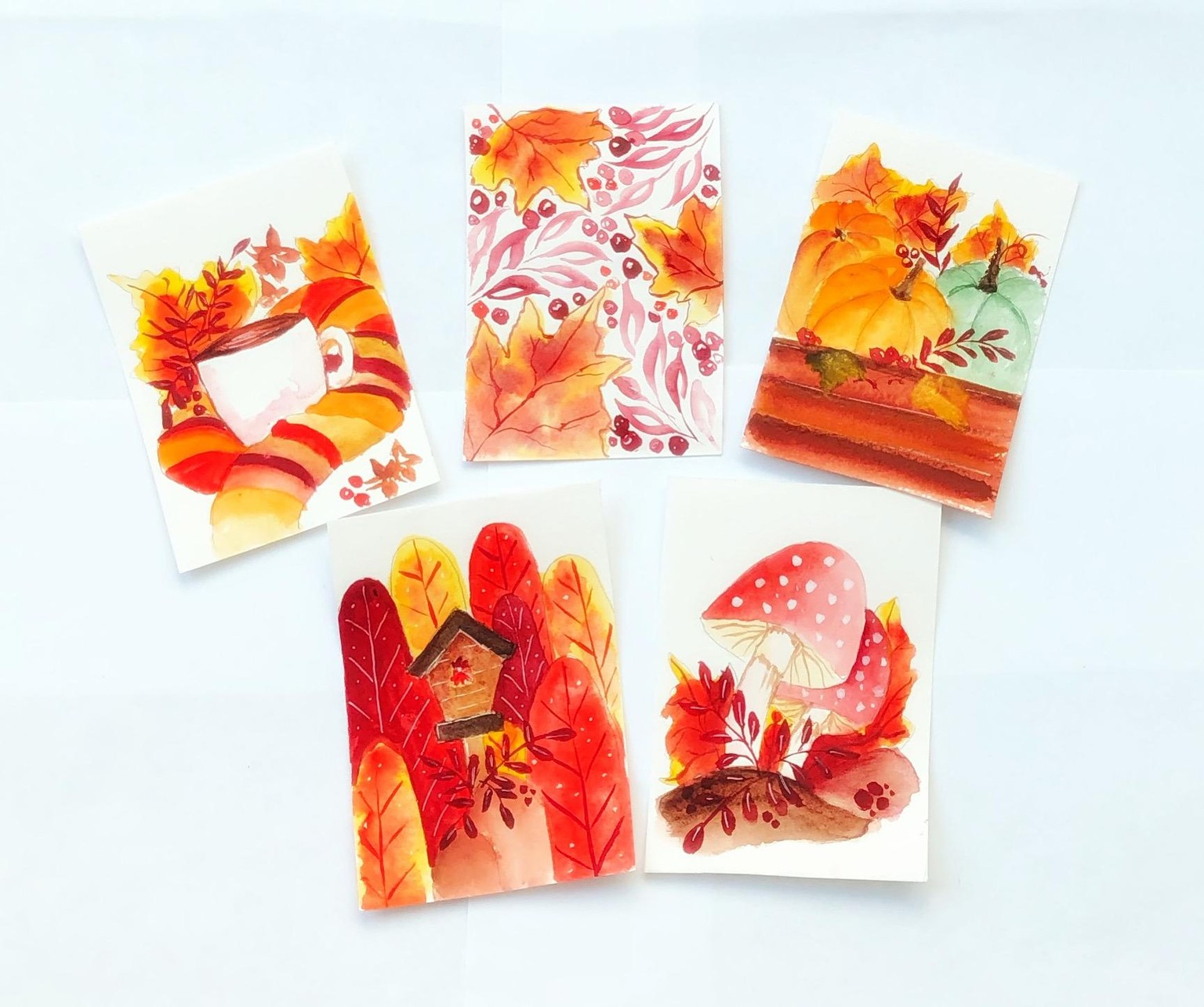 Watercolor autumn postcards - image 1 - student project