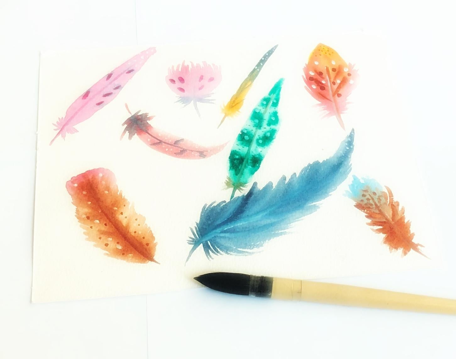 Watercolor feathers with one brush - image 1 - student project