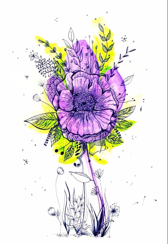 Botanical Line Drawing with water colour - image 2 - student project