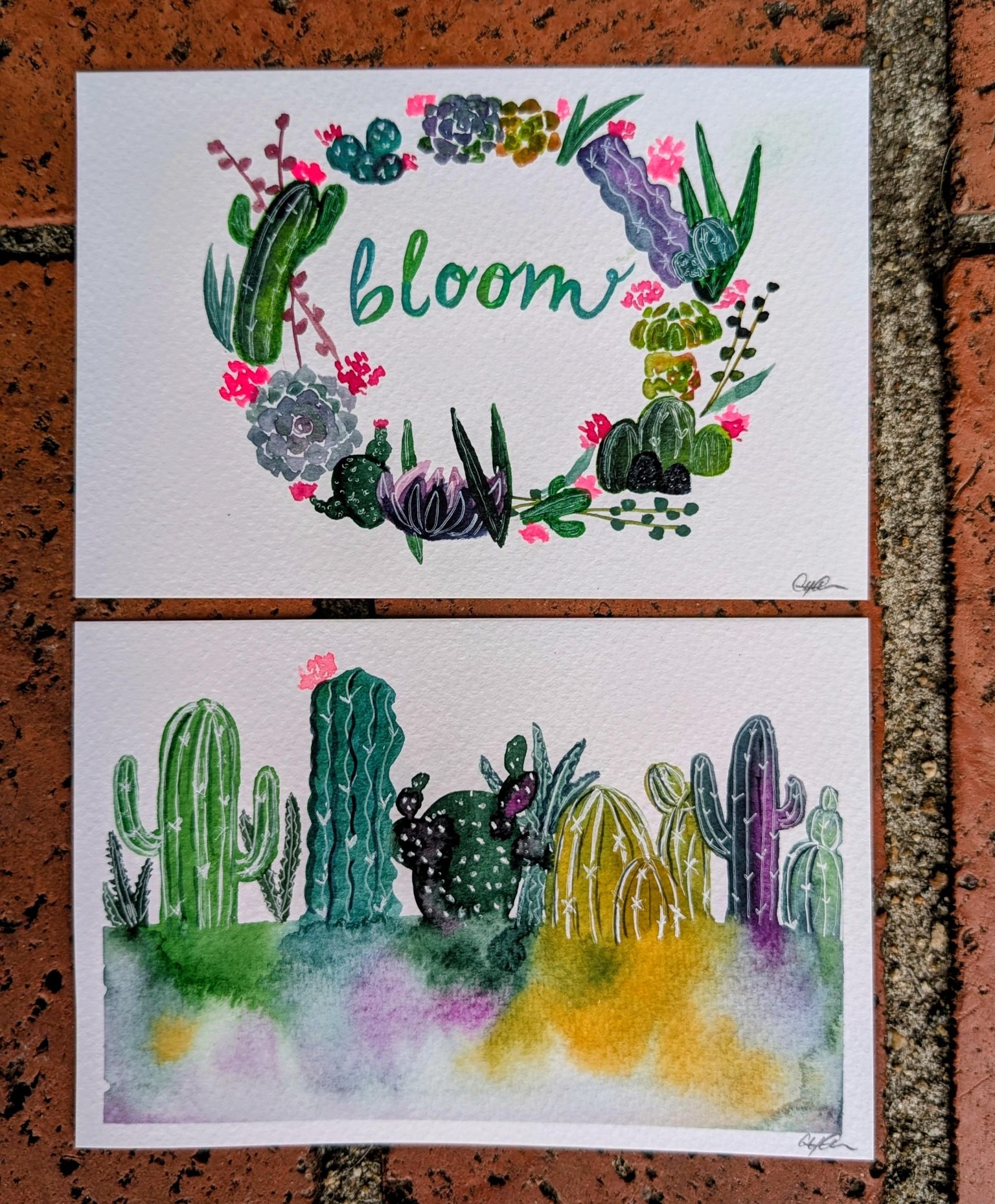 Loose watercolor cacti and succulents - image 2 - student project