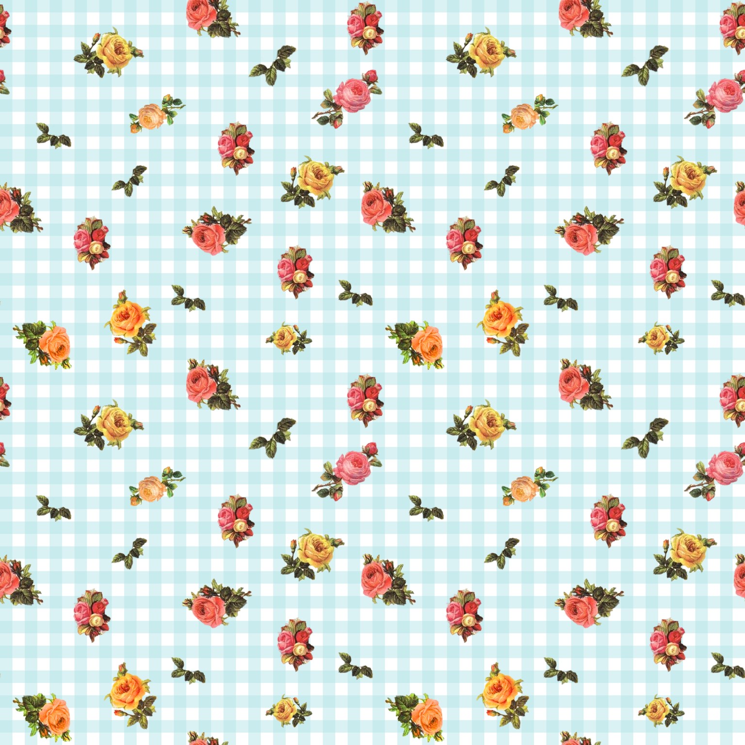 Vintage roses on gingham pattern - image 1 - student project