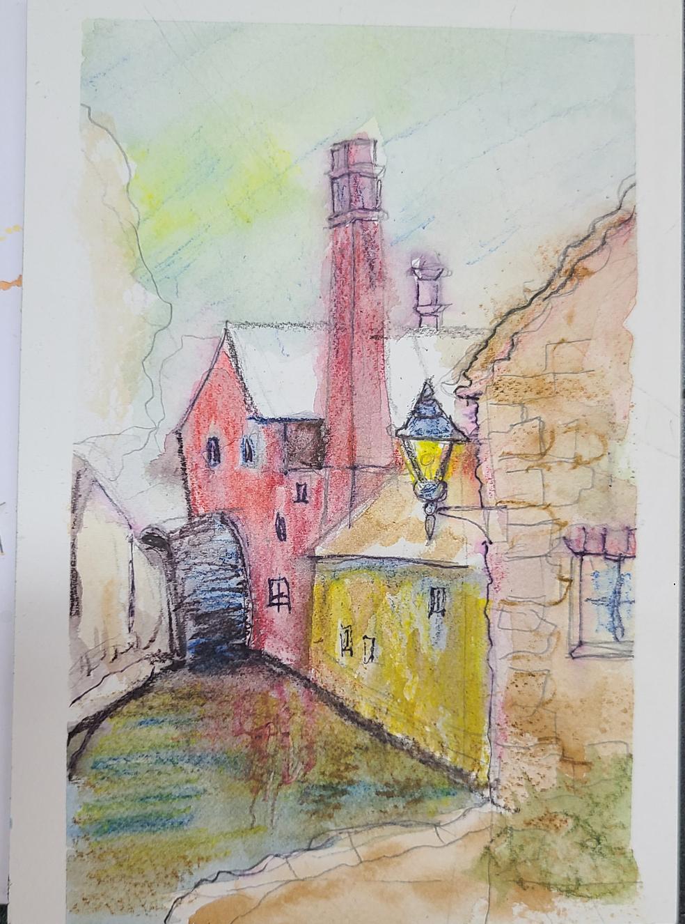 Mill watercolor pencil line and wash - image 1 - student project