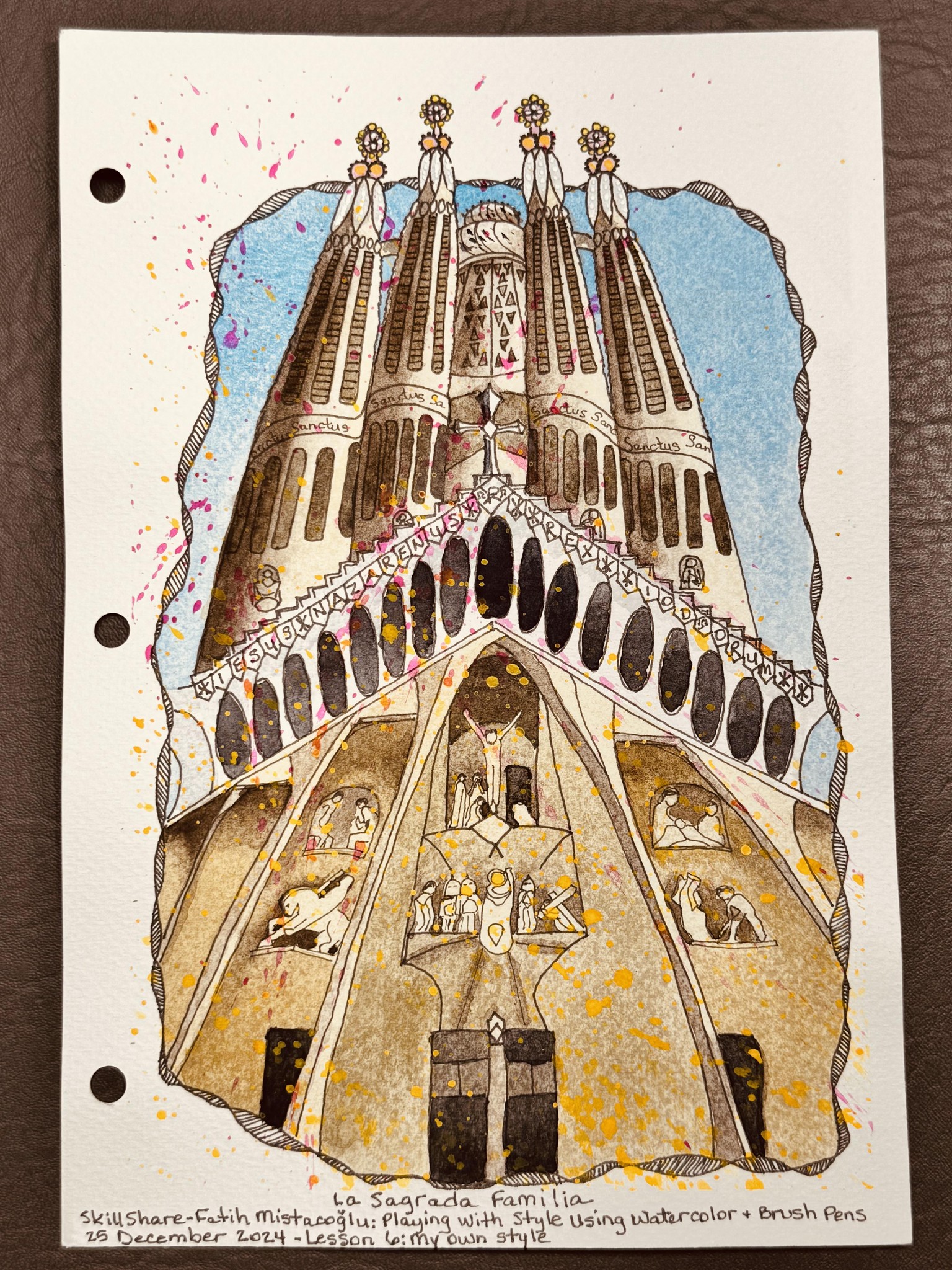 Playing with Style Using Watercolor & Brush Pens: La Sagrada Familia - image 1 - student project
