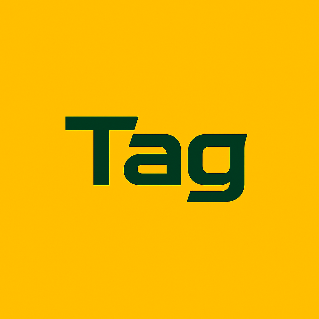 Bright yellow background with “Tag” in futuristic forest green text. - image 1 - student project