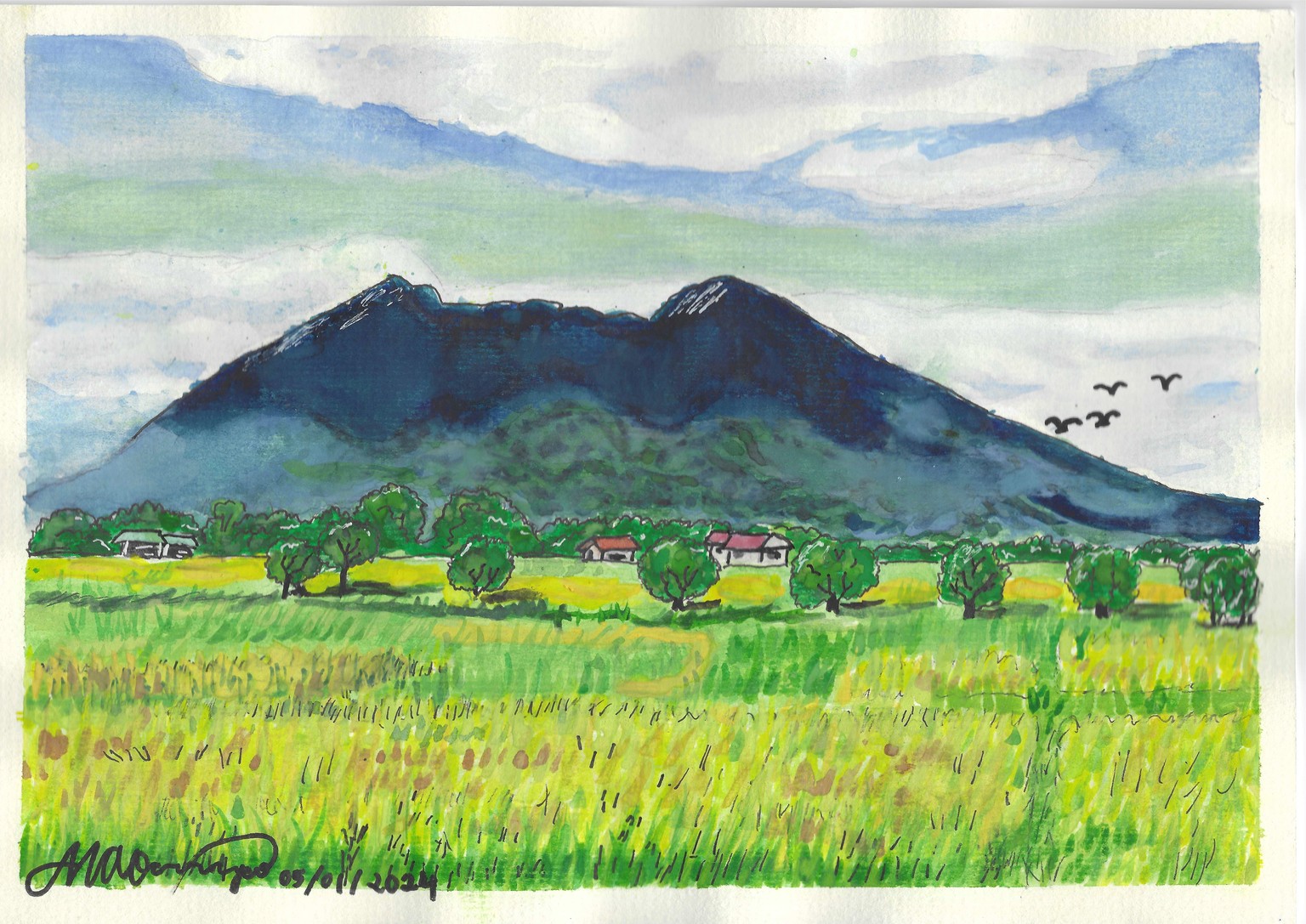 Mount Arayat - watercolour painting - image 1 - student project
