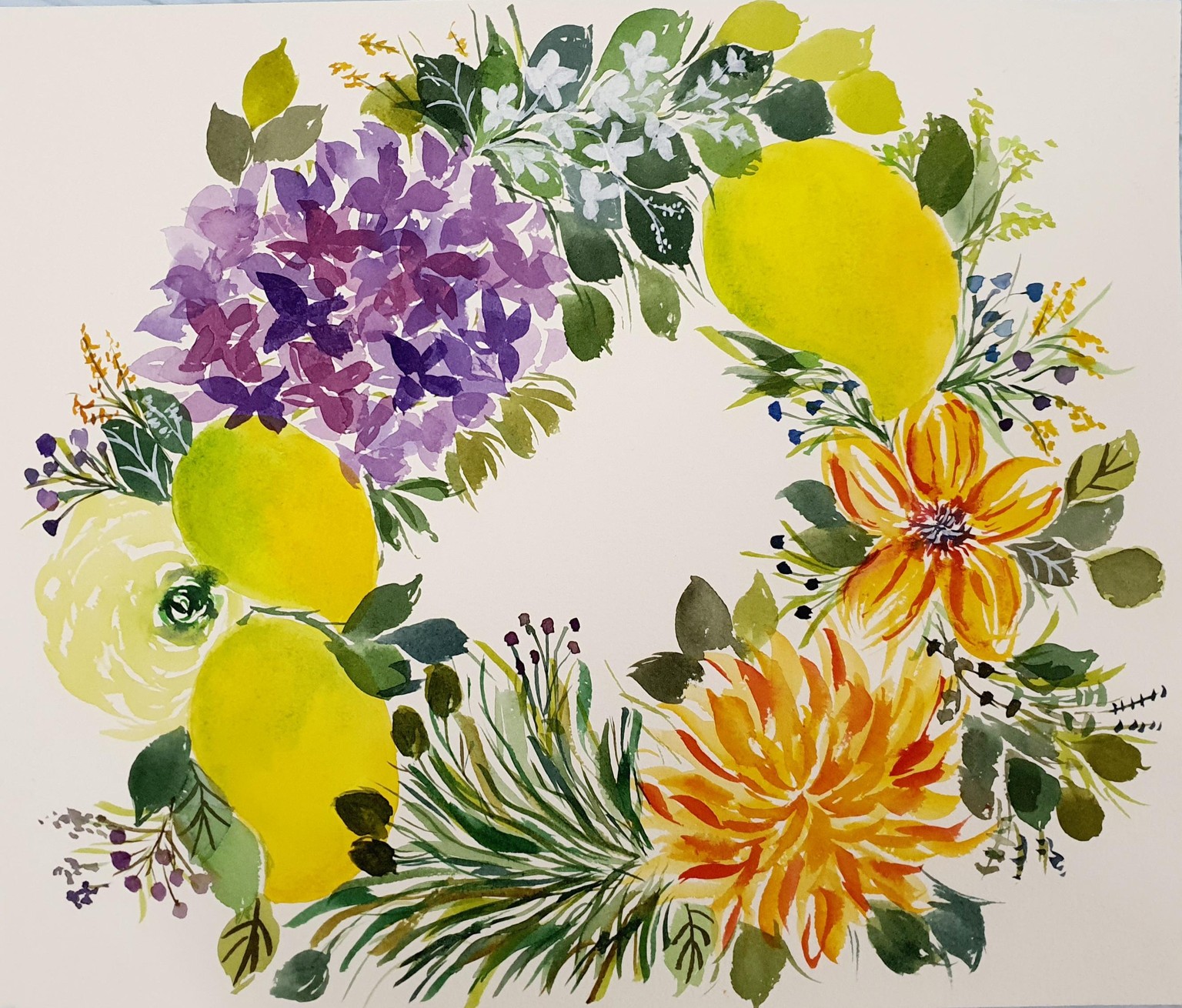 Watercolor Fruits and Florals Wreaths - image 1 - student project
