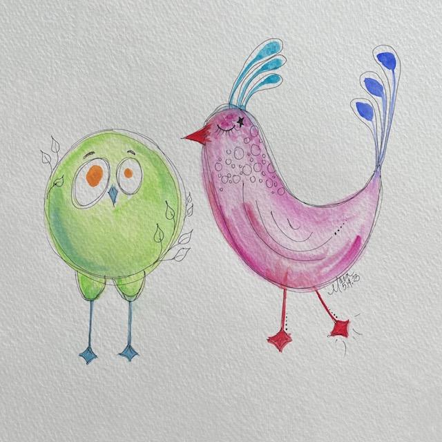 whimsical watercolor birds - image 2 - student project