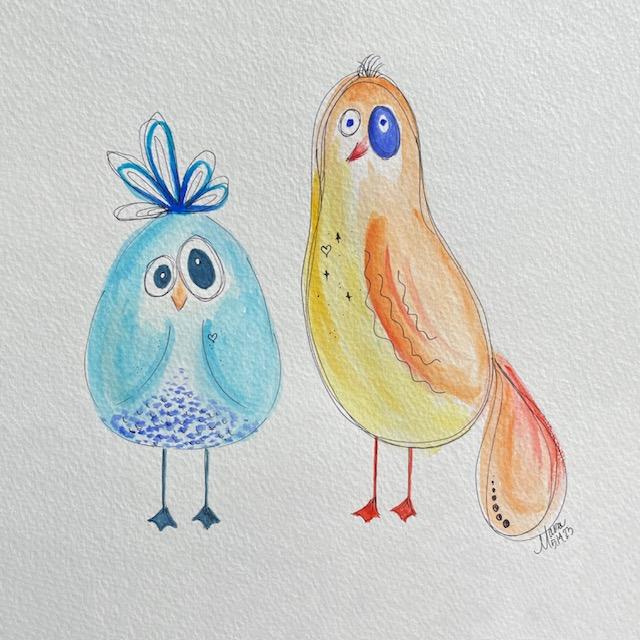 whimsical watercolor birds - image 1 - student project
