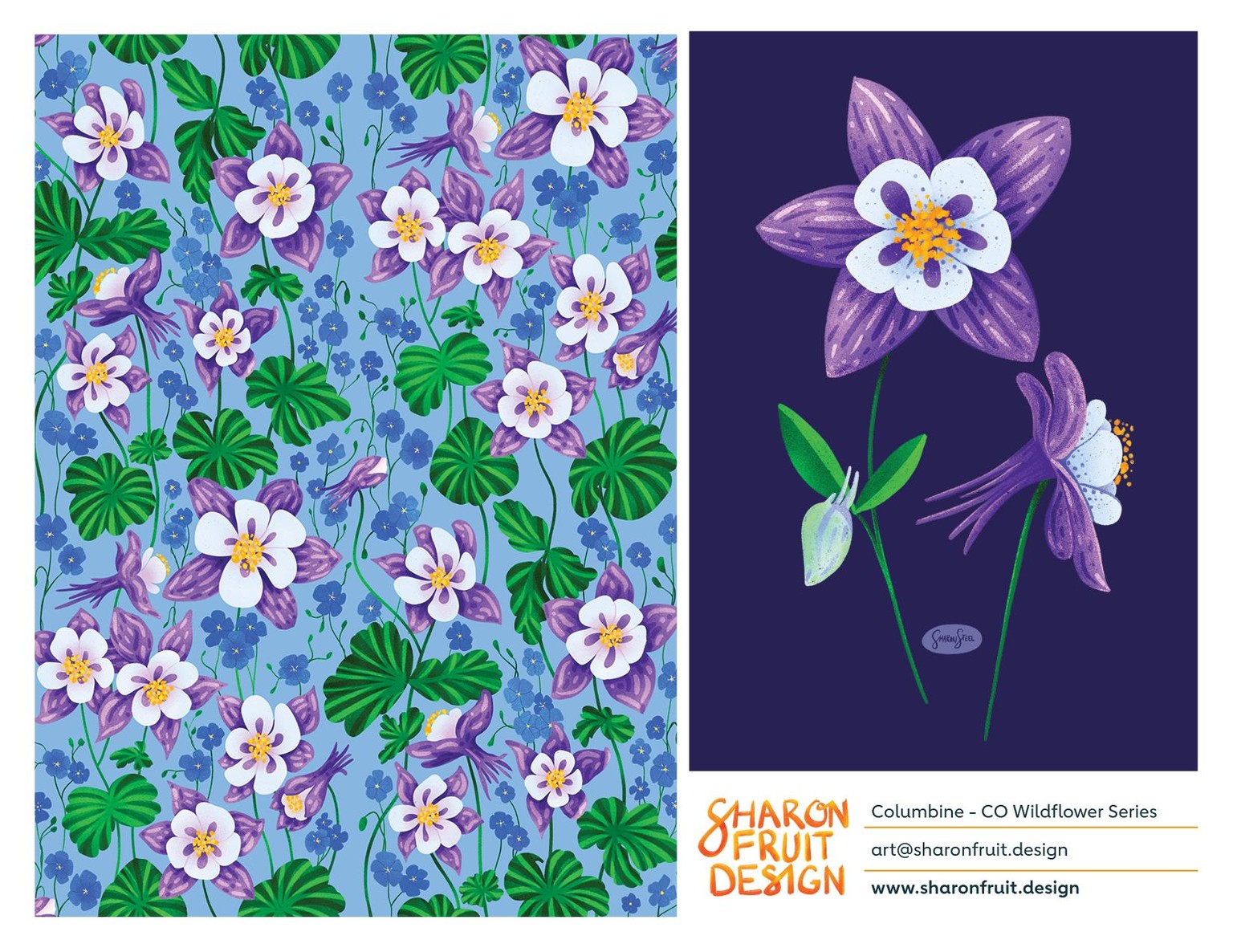 Columbine Florals - Half Drop Repeat - image 2 - student project