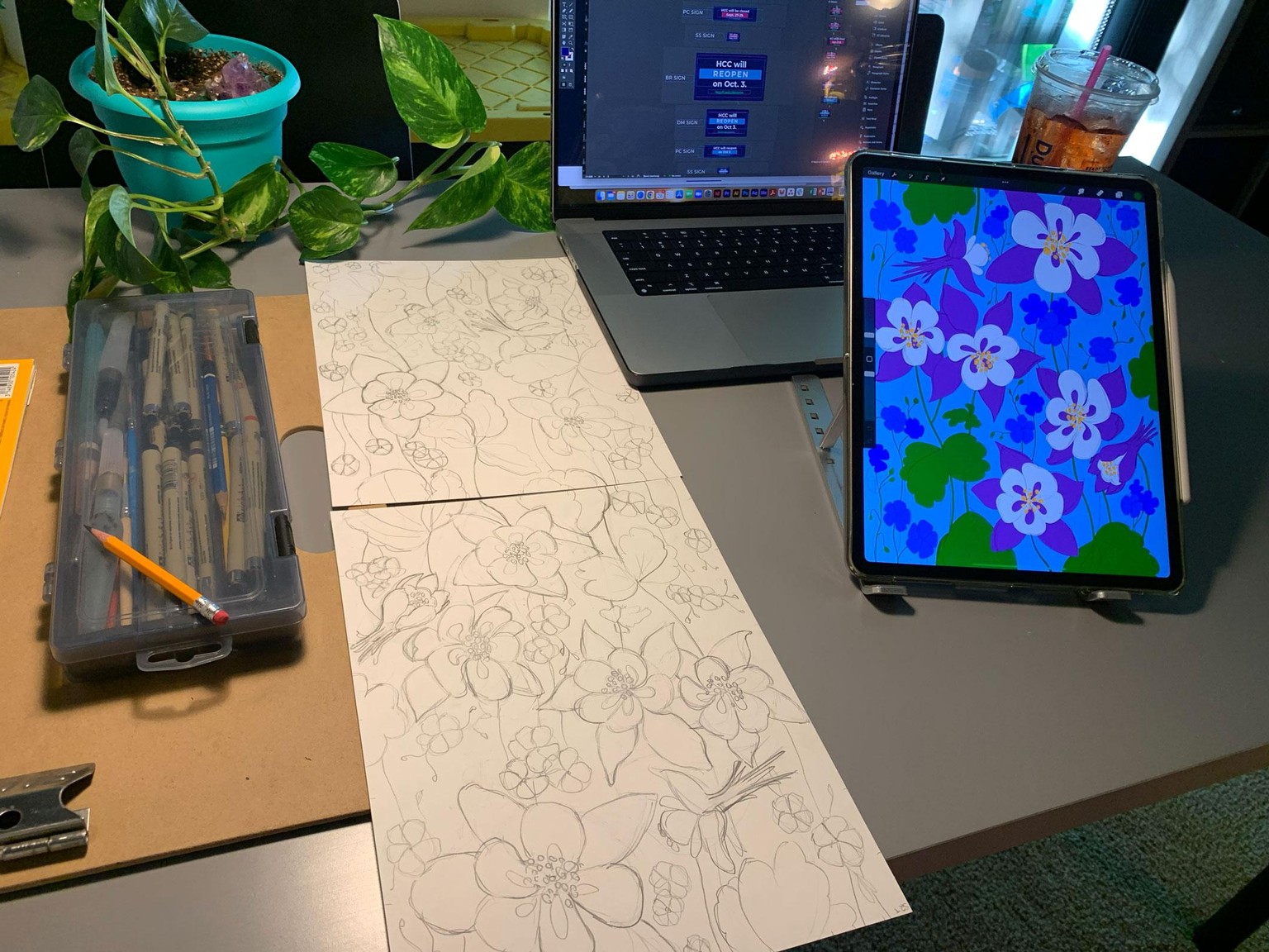 Columbine Florals - Half Drop Repeat - image 1 - student project