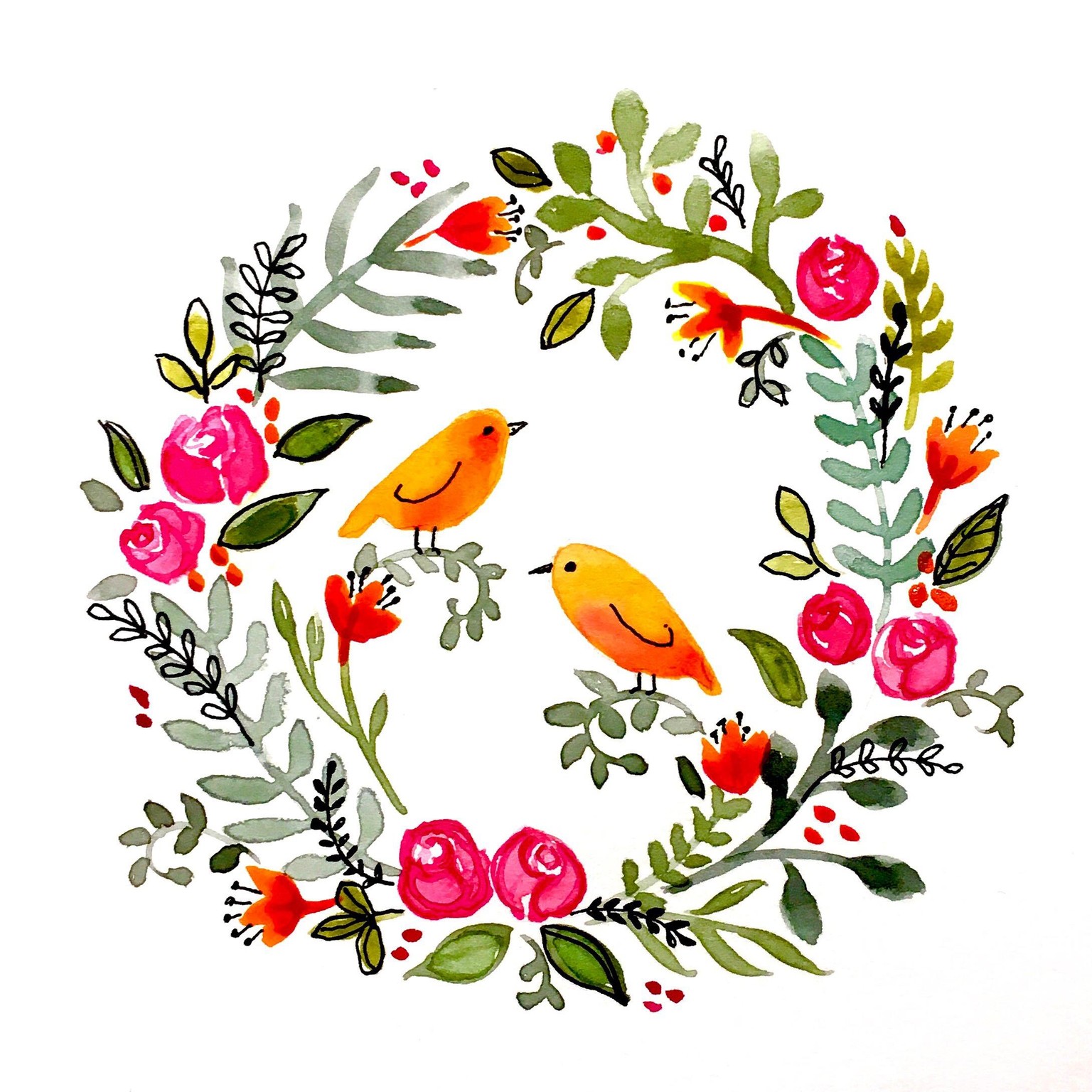 Floral Wreath with Birds - image 1 - student project