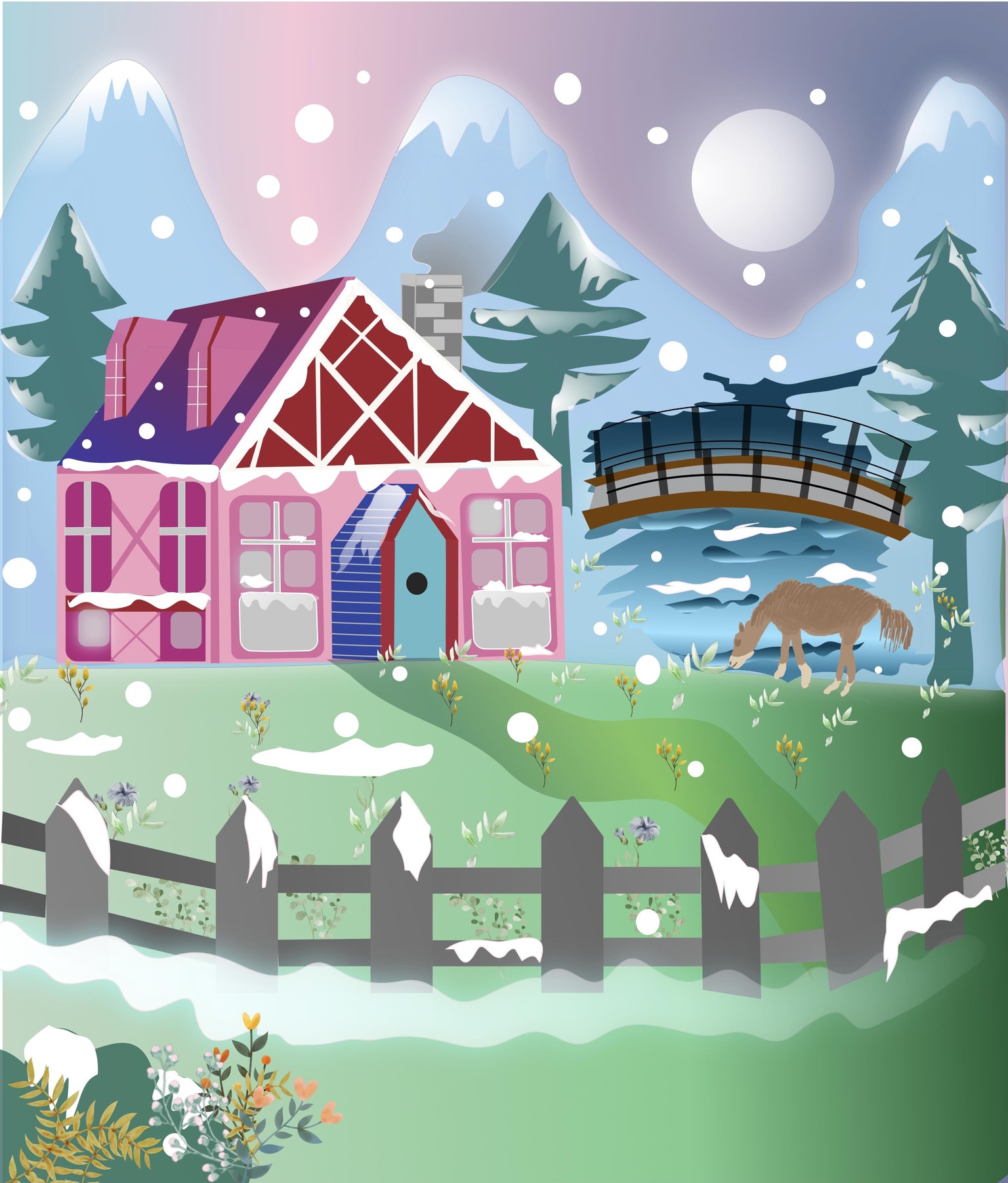 Vector Snow Cottage & Early Spring  -With Gradients - image 1 - student project