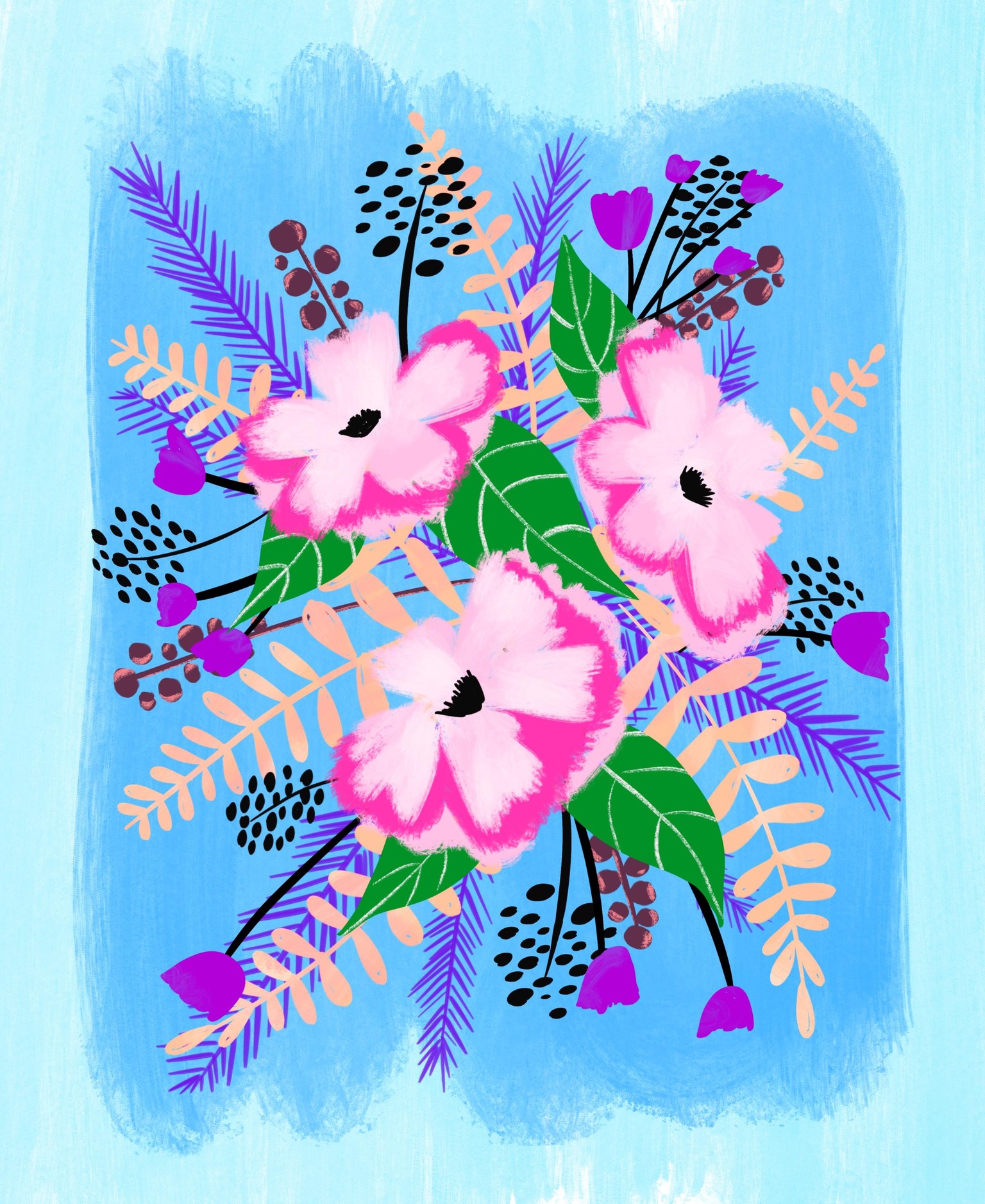 More Gouache Flowers - image 4 - student project