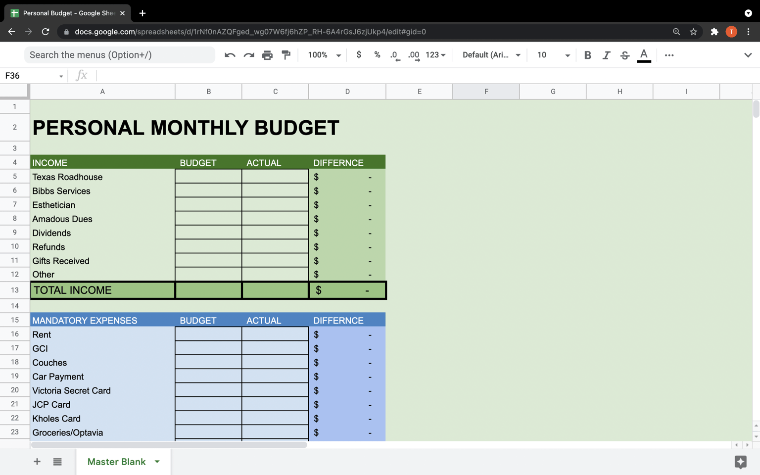 Excel/Google Sheets Personal Budget - image 1 - student project