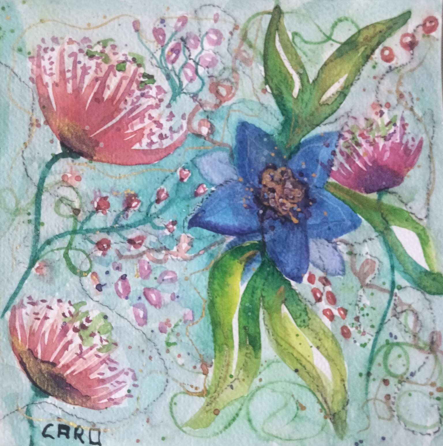 Loose, abstract flowers with fun and gold. .. - image 1 - student project