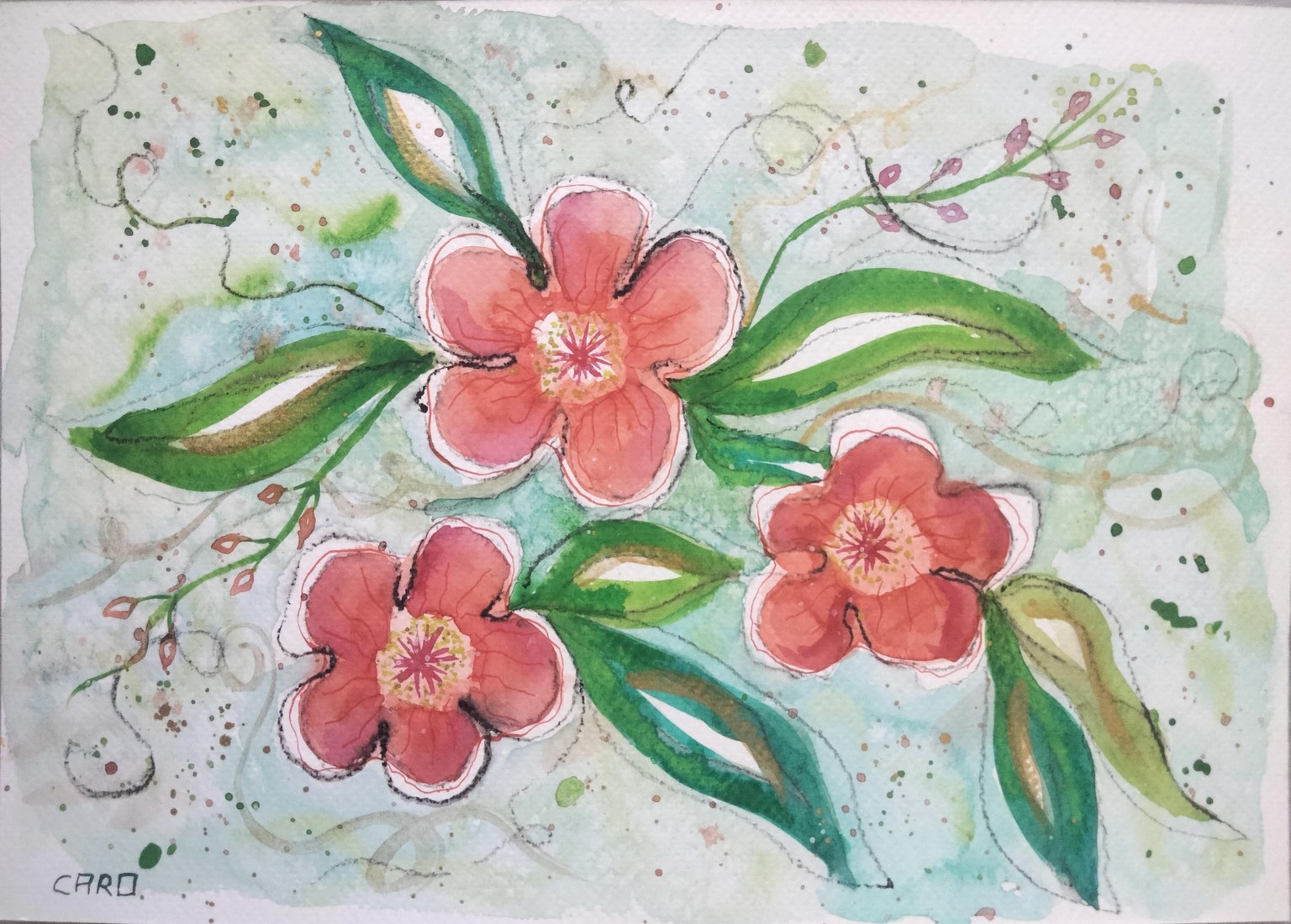 Loose, abstract flowers with fun and gold. .. - image 2 - student project