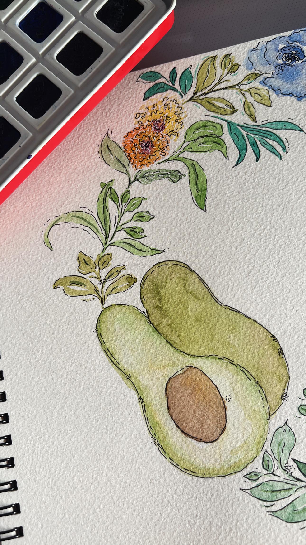 Pear & Avocado Watercolor Wreath. - image 4 - student project
