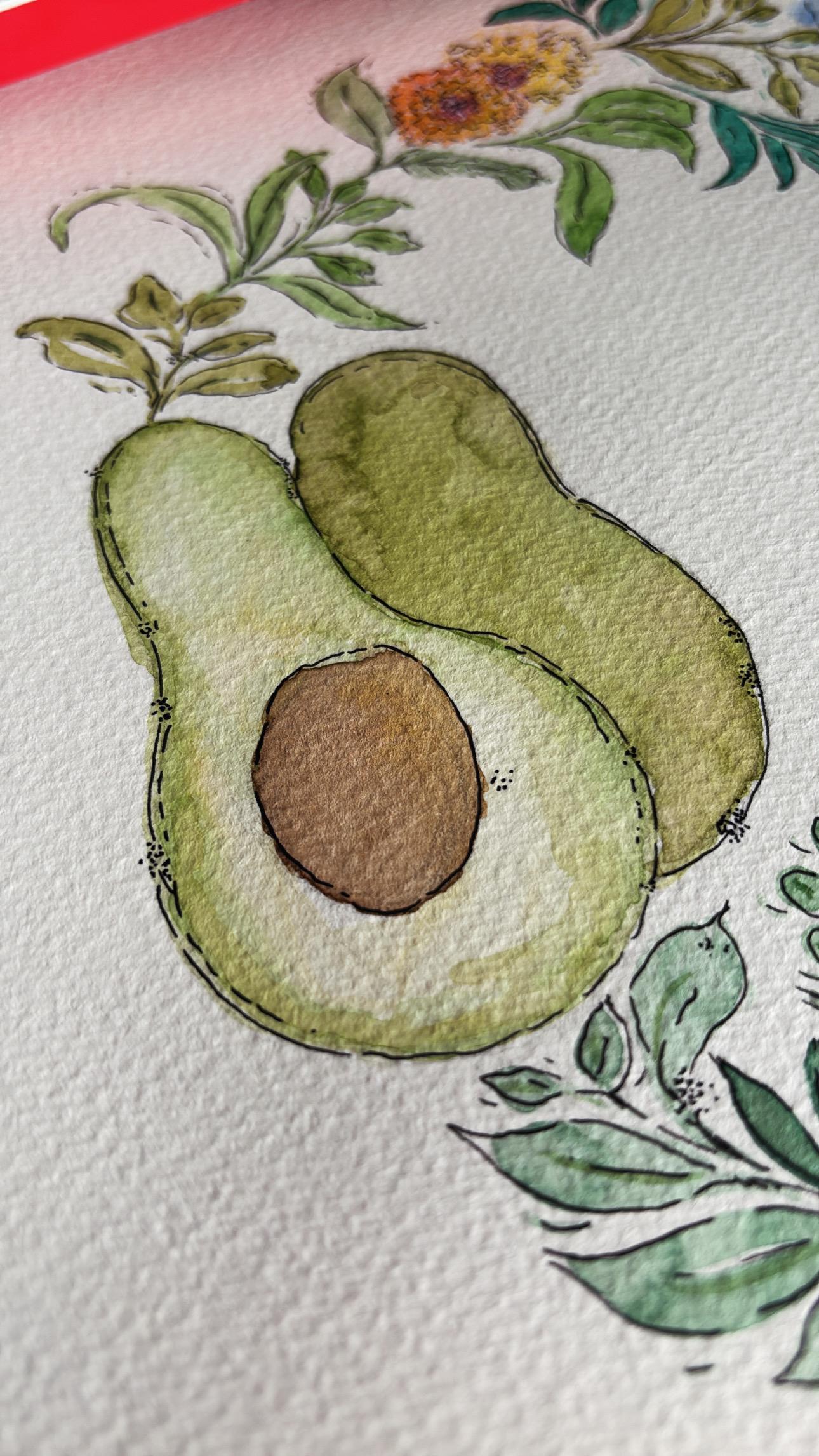 Pear & Avocado Watercolor Wreath. - image 3 - student project
