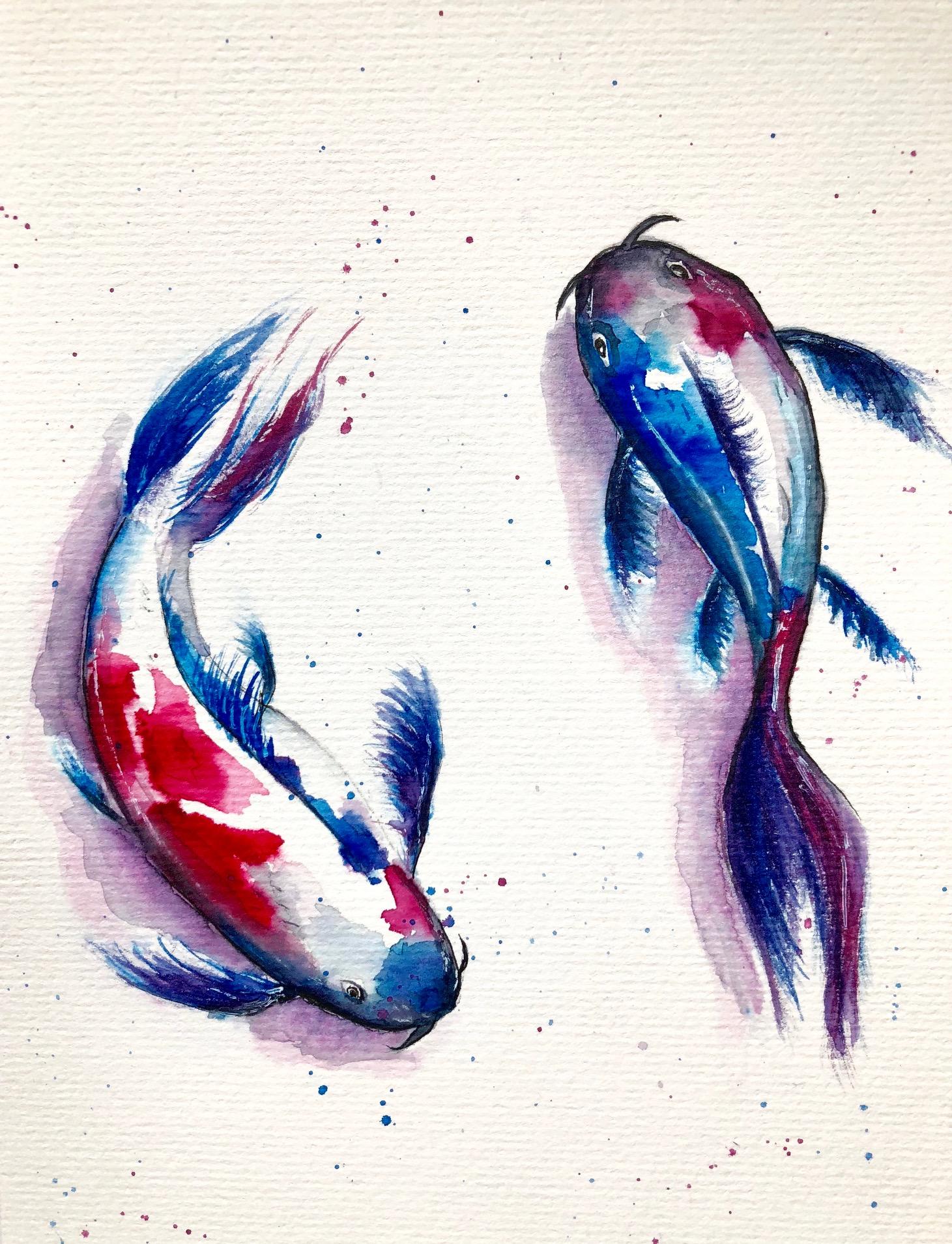 Koi fish with liquid watercolor - image 1 - student project