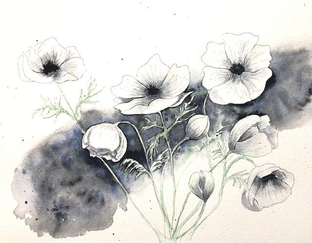 white flower watercolor - image 1 - student project