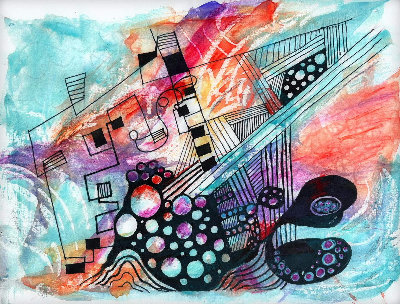 Mixed Media Abstract Inspired By Kandinsky - image 1 - student project