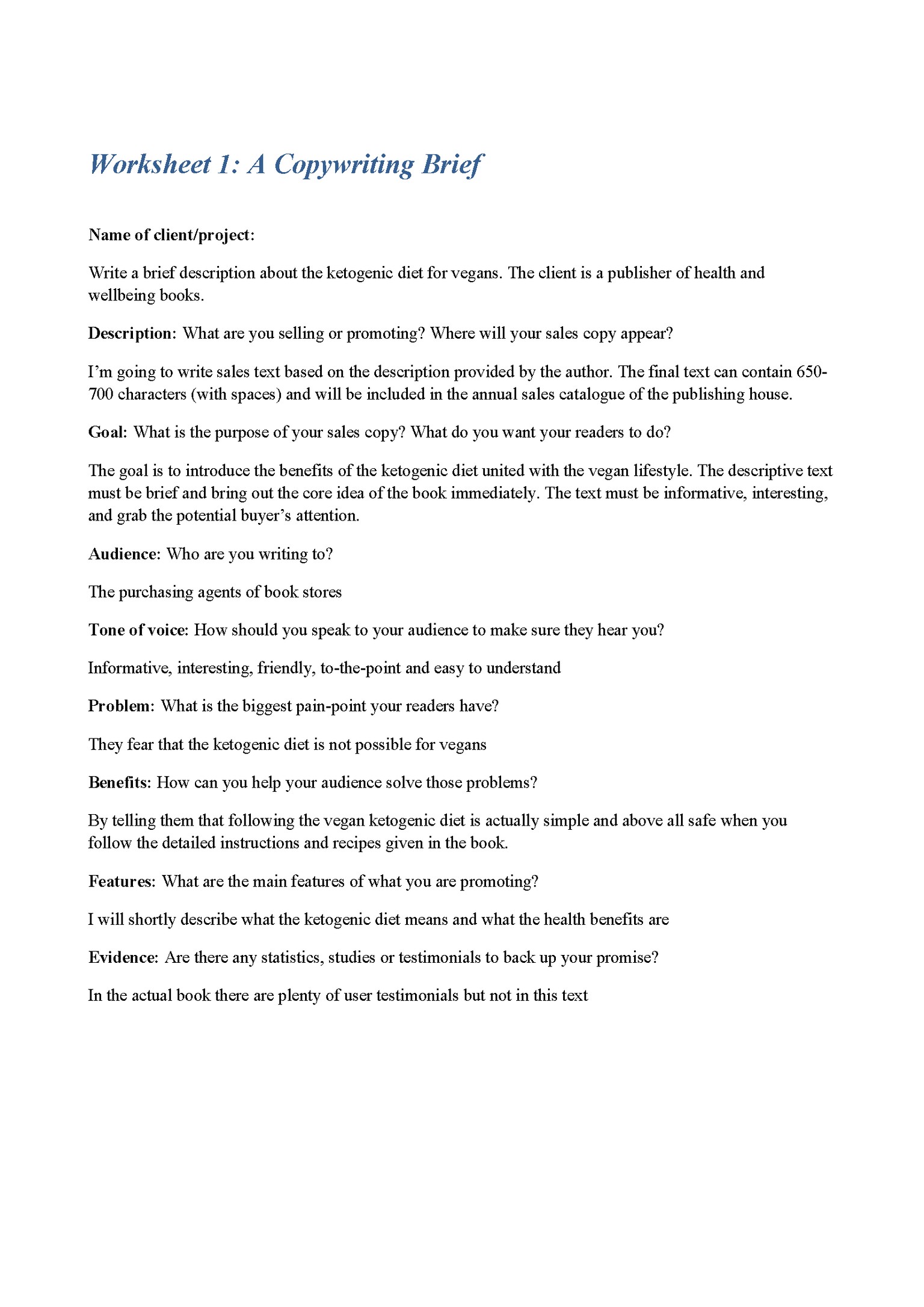 Copy brief for a catalogue - image 1 - student project