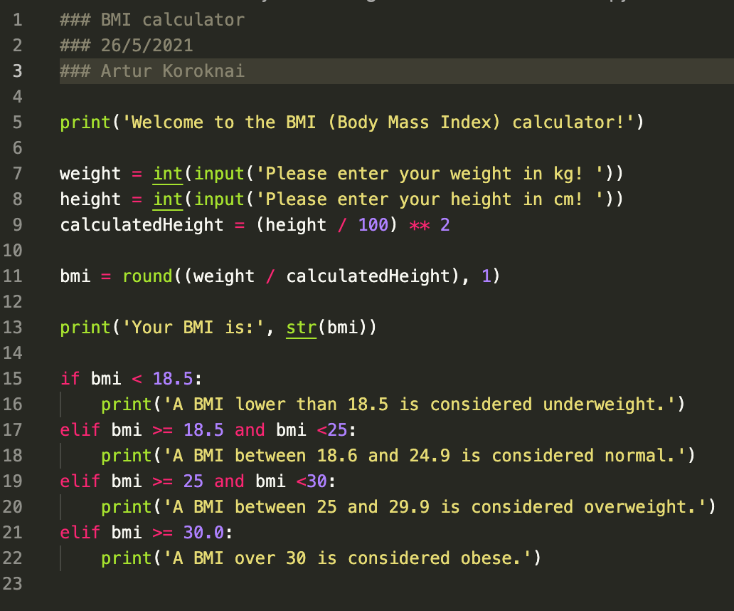 BMI calculator - image 1 - student project