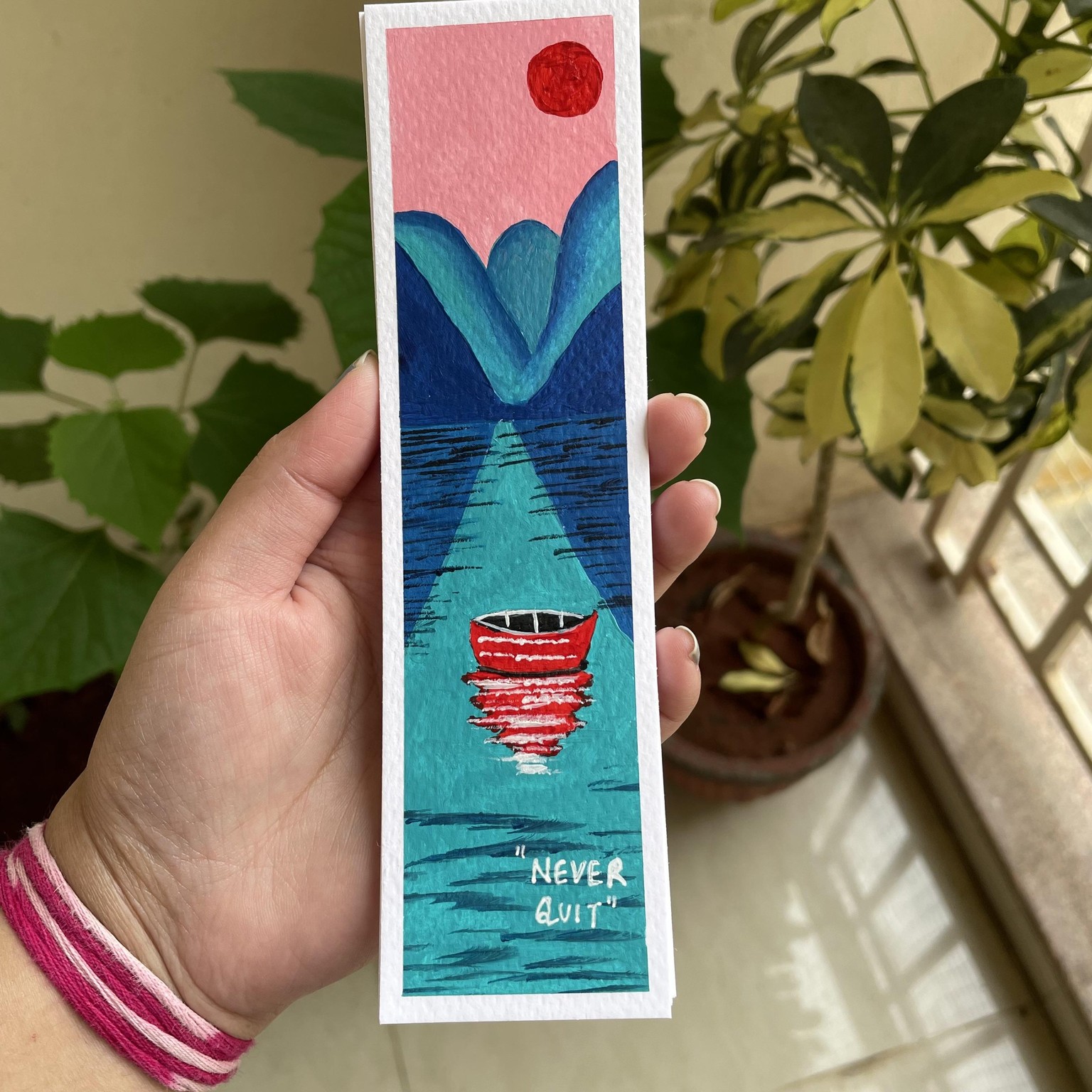 30 days acrylic painting - bookmark landscape in boho style - image 11 - student project