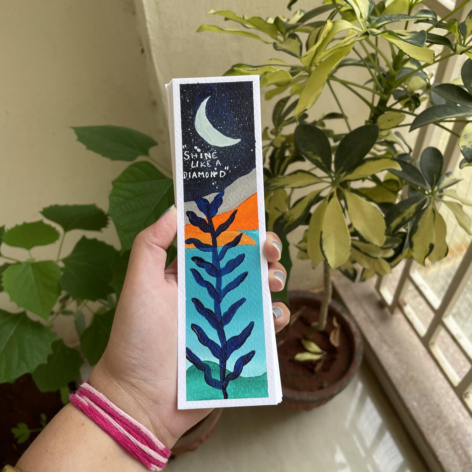 30 days acrylic painting - bookmark landscape in boho style - image 14 - student project