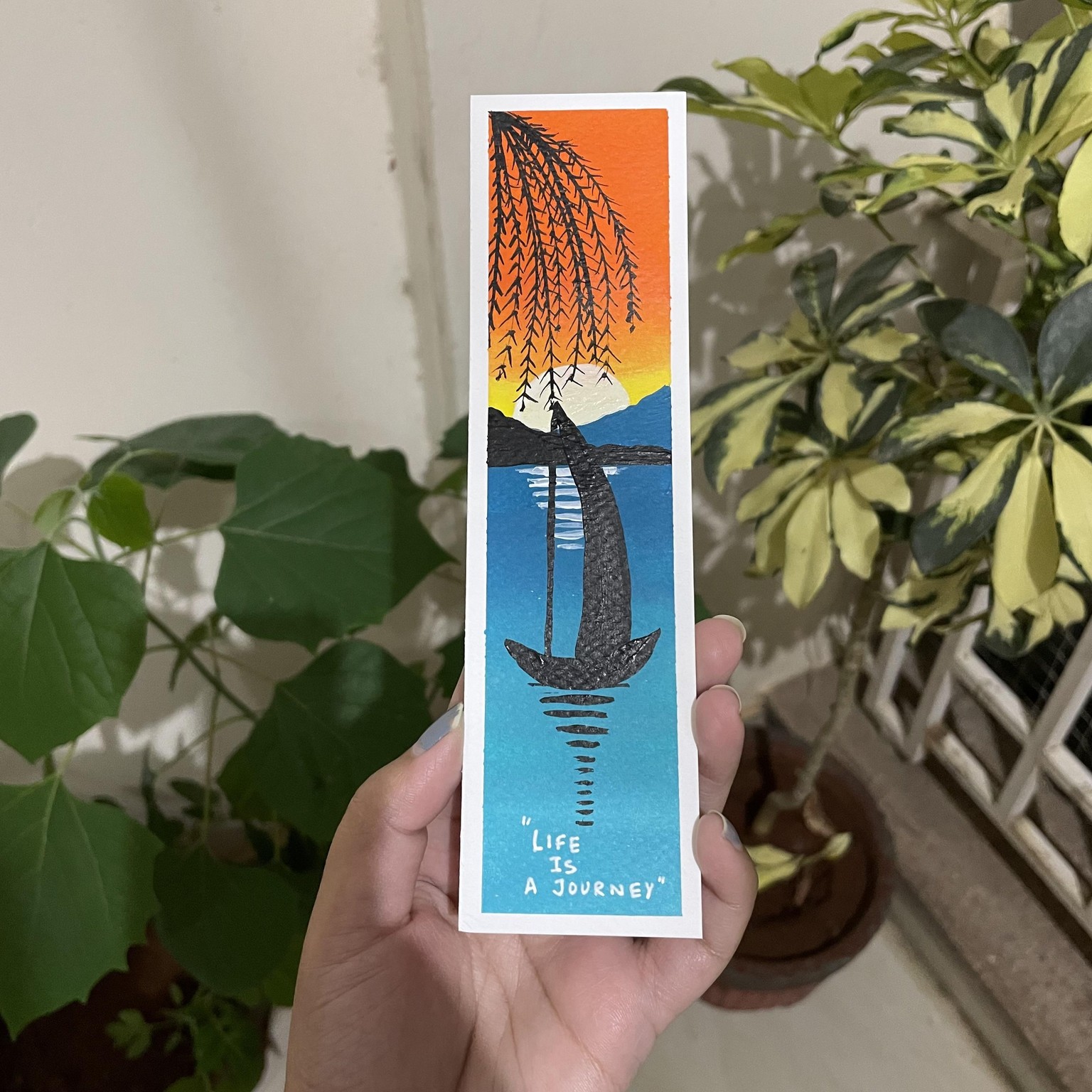 30 days acrylic painting - bookmark landscape in boho style - image 1 - student project