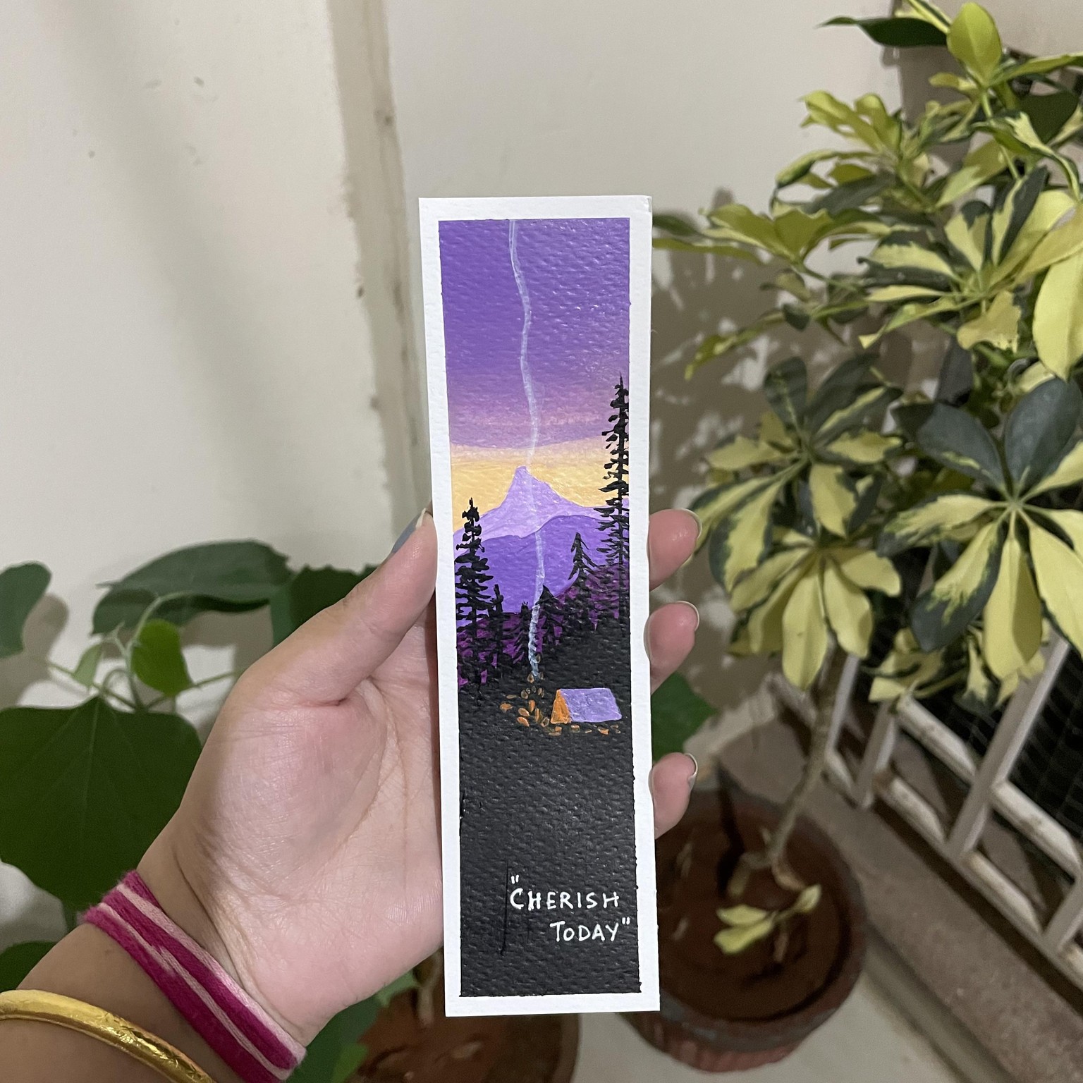 30 days acrylic painting - bookmark landscape in boho style - image 2 - student project