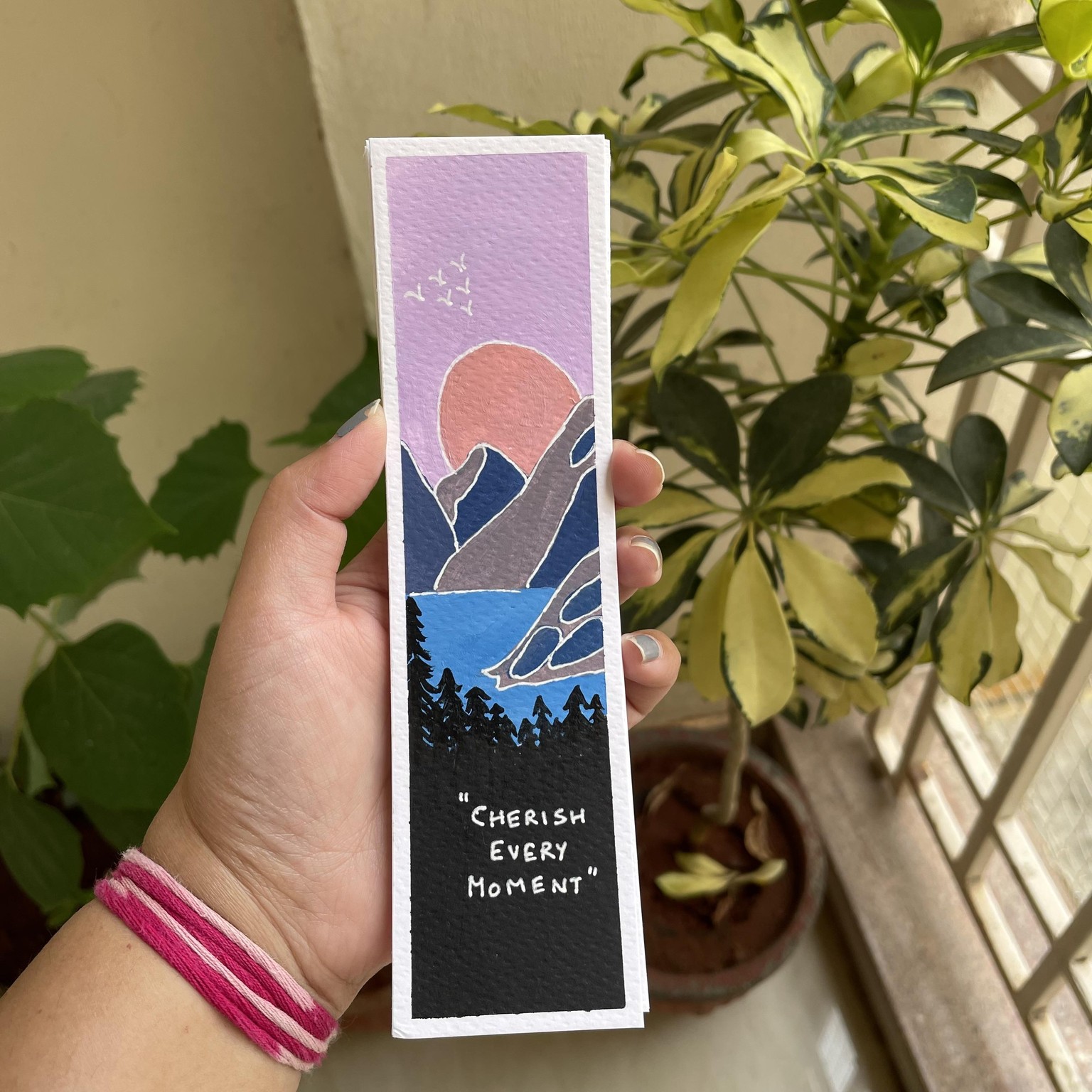 30 days acrylic painting - bookmark landscape in boho style - image 8 - student project