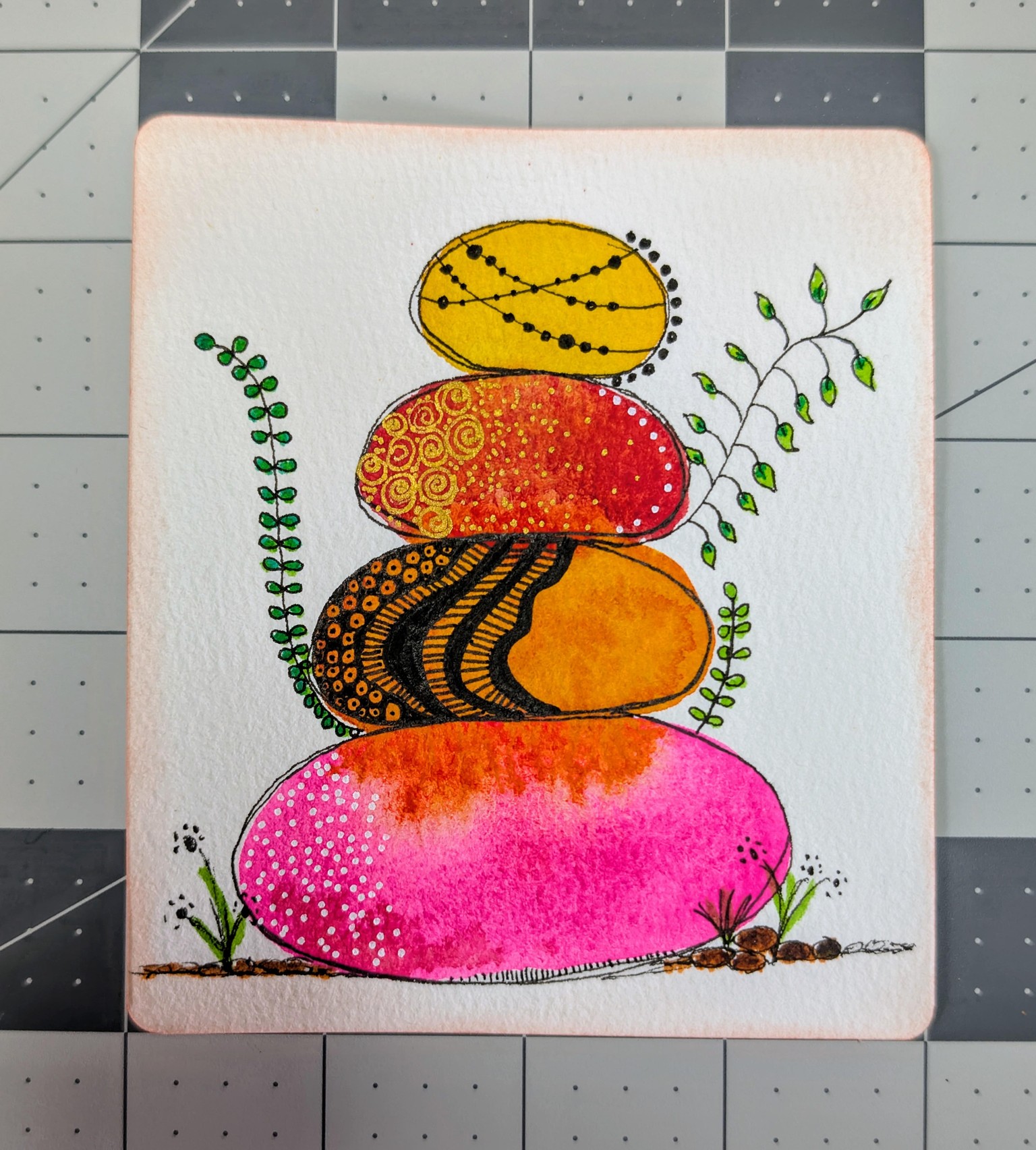 Rolling Stones ~ A Whimsical Mixed Media Workshop - image 3 - student project
