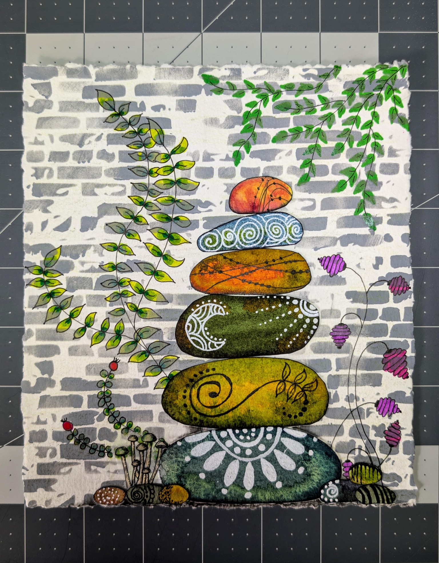 Rolling Stones ~ A Whimsical Mixed Media Workshop - image 5 - student project