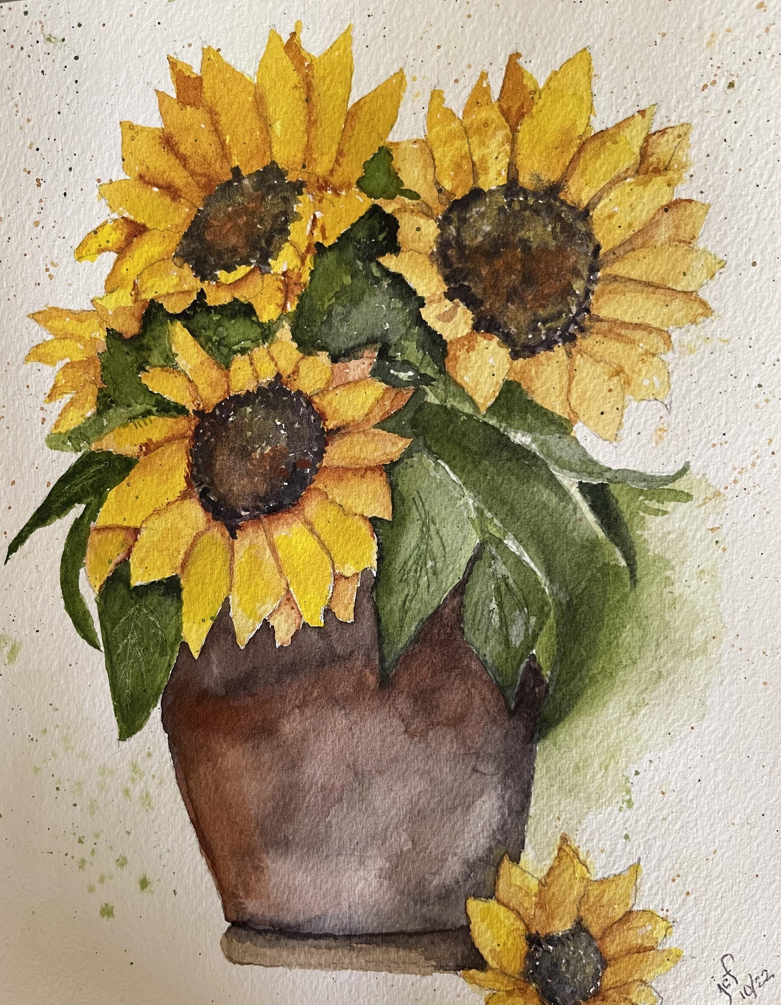Sunflower watercolor - wet on wet - image 1 - student project