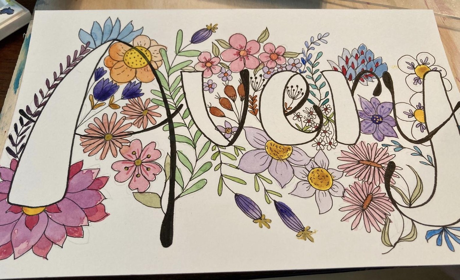 Floral doodle nameplates - image 1 - student project