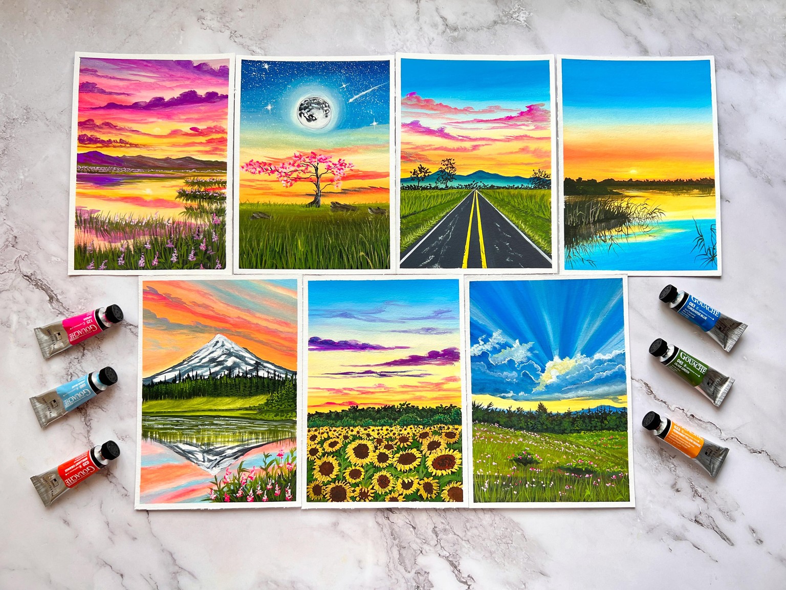 7- Dreamy Gouache Inspired Sunset Landscapes - image 1 - student project