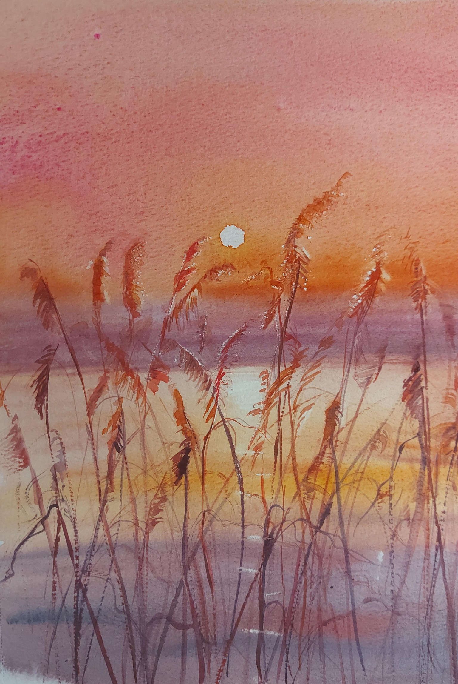 A Dreamy Sunset Landscape In Watercolor, Mastering Wet Technique For Beginners - image 1 - student project