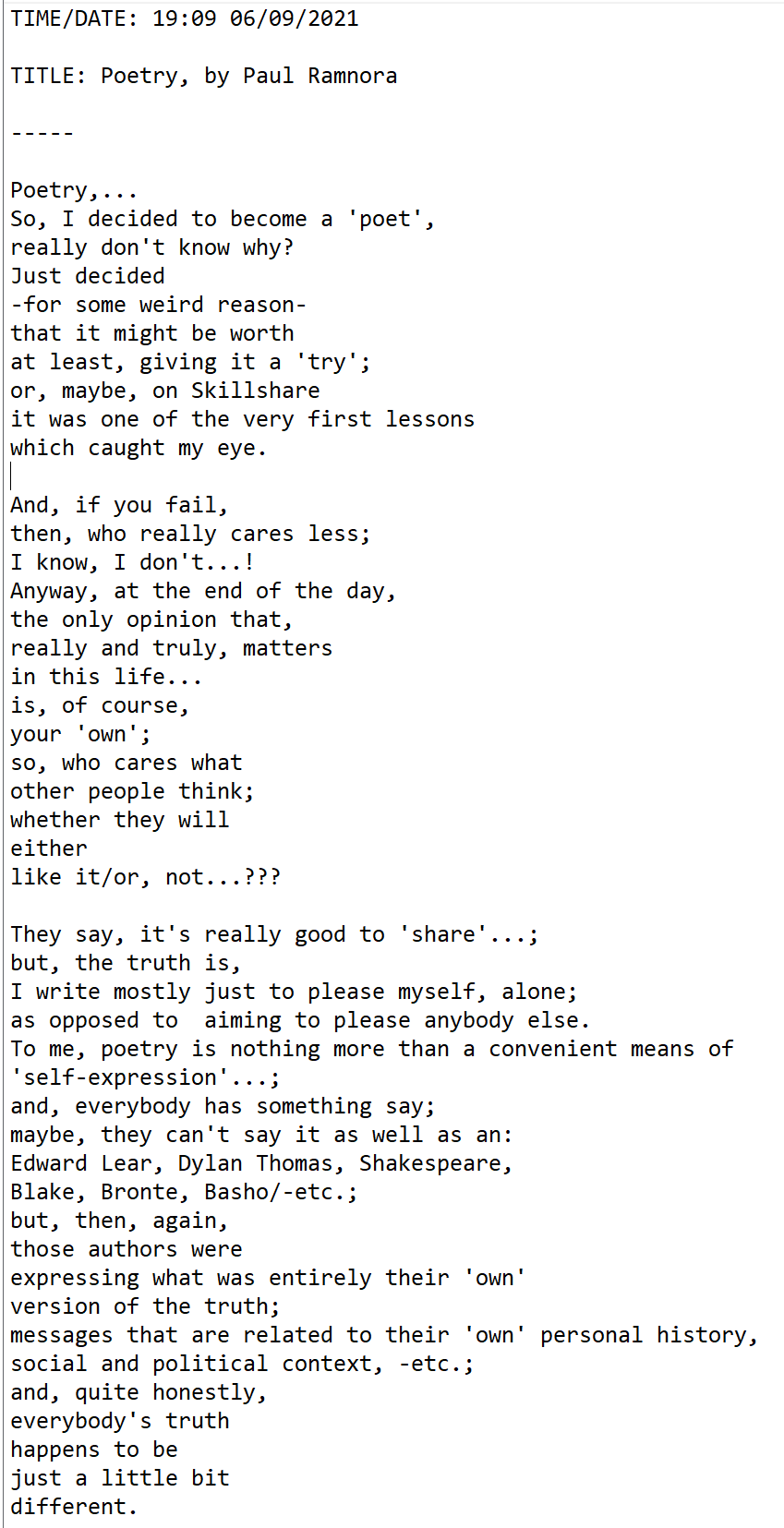 Paul Ramnora Beginner Poems - image 1 - student project